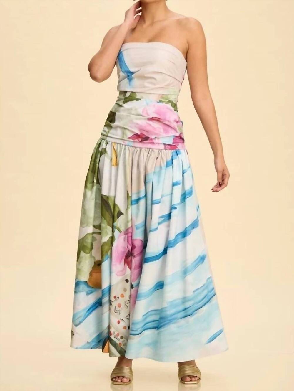 NEW EB LUXE floral drop waist midi dress in multi